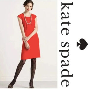 Kate Spade Raya Dress Red  Midi Wool Cap Sleeve 8